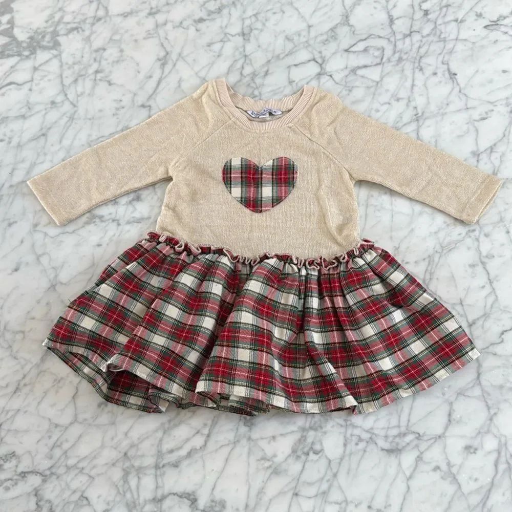 Pippa & Julie | Plaid Heart Dress with Long Sleeve | Size 2